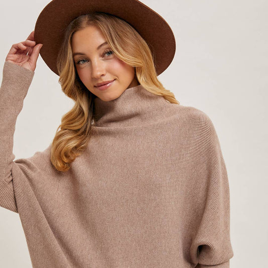 SLOUCH NECK DOLMAN SLEEVED PULLOVER (Latte)