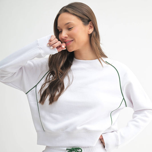 PipedFleece Cotton Blend Crewneck