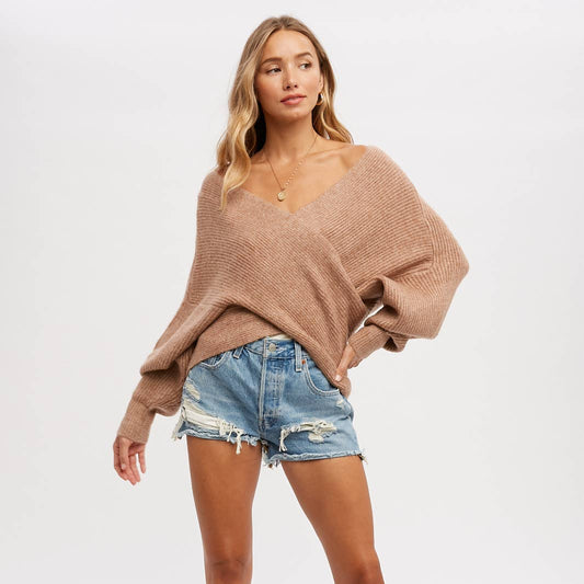 CROSSOVER RIBBED PULLOVER