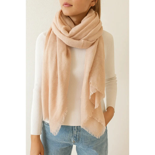 Pink Solid Cashmere Blend Woven Blanket Scarf