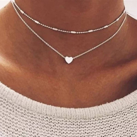 Heart Shaped Layered Chain Necklace