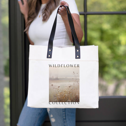 Market Tote Bag with Leather Handle
