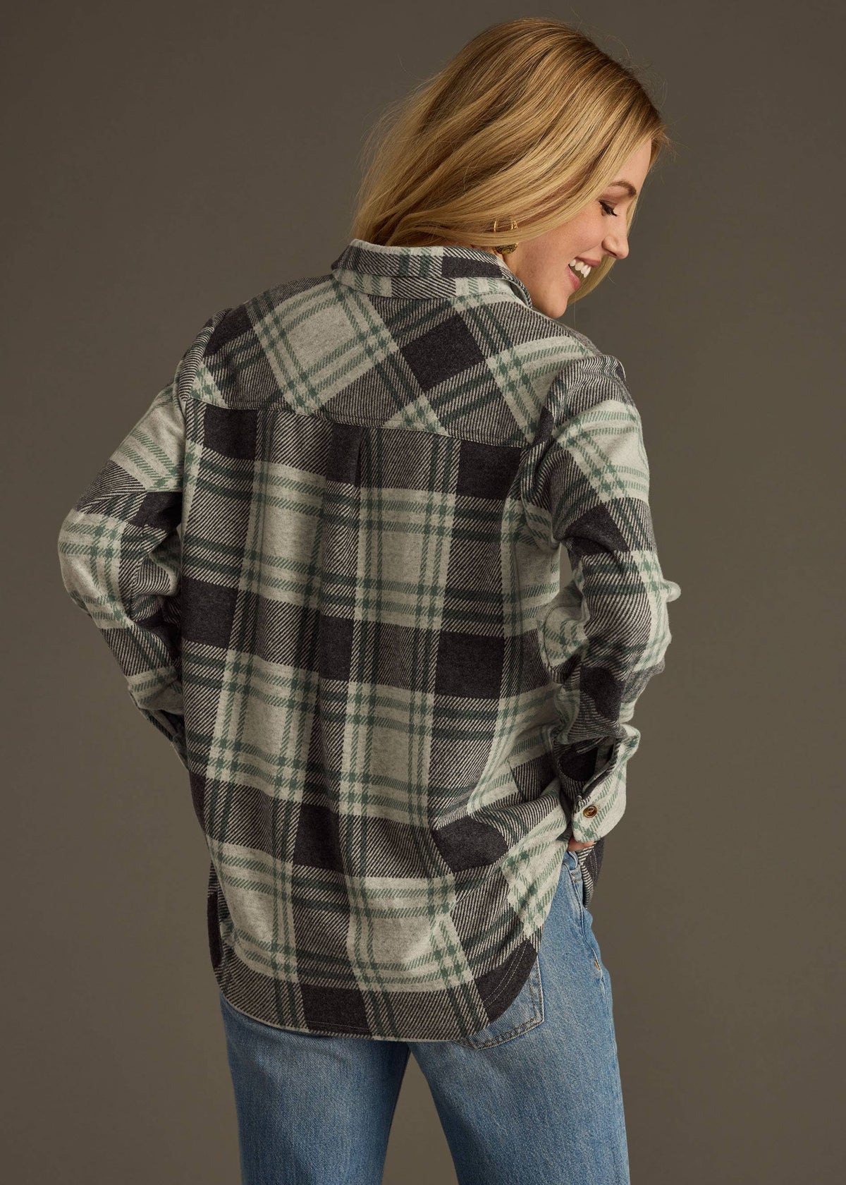 Charcoal & Green Plaid Button Up