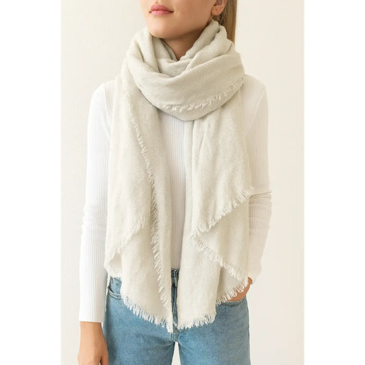 White Solid Cashmere Blend Woven Blanket Scarf