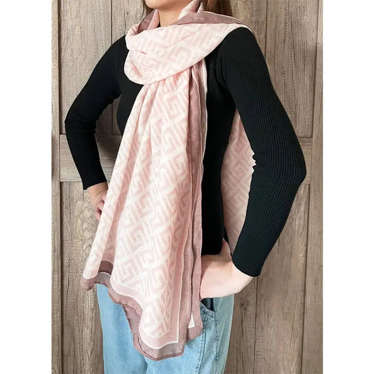 Pink Geometric Maze Pattern Women's Shawl Scarf