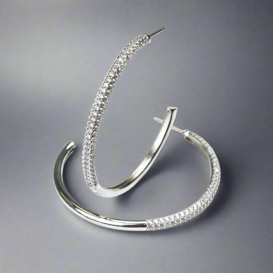 Silver Pave Hoop Earrings